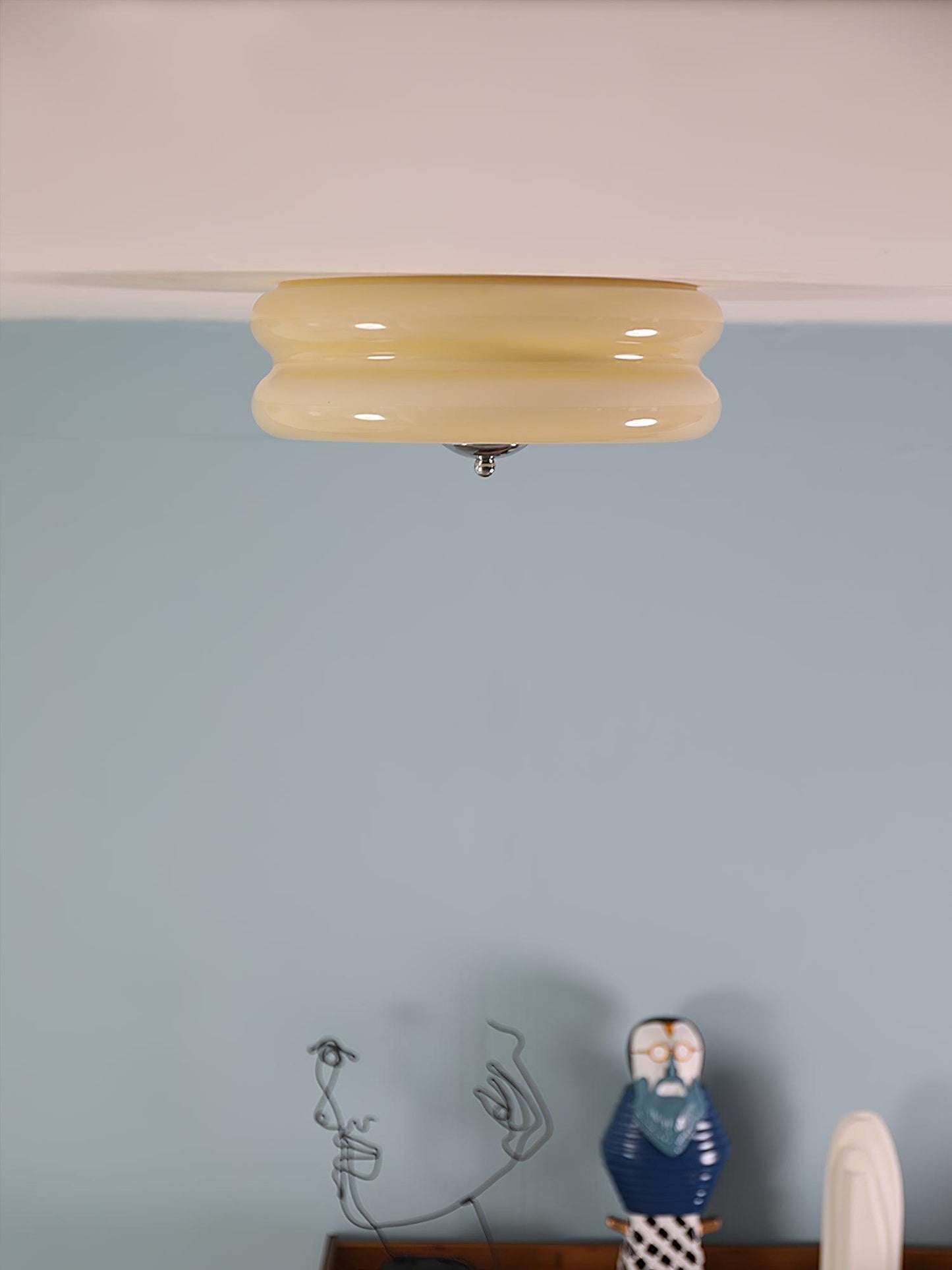 Art Deco Vintage Ceiling Light | Handcrafted Iron & Glass | Gold or Chrome Finish