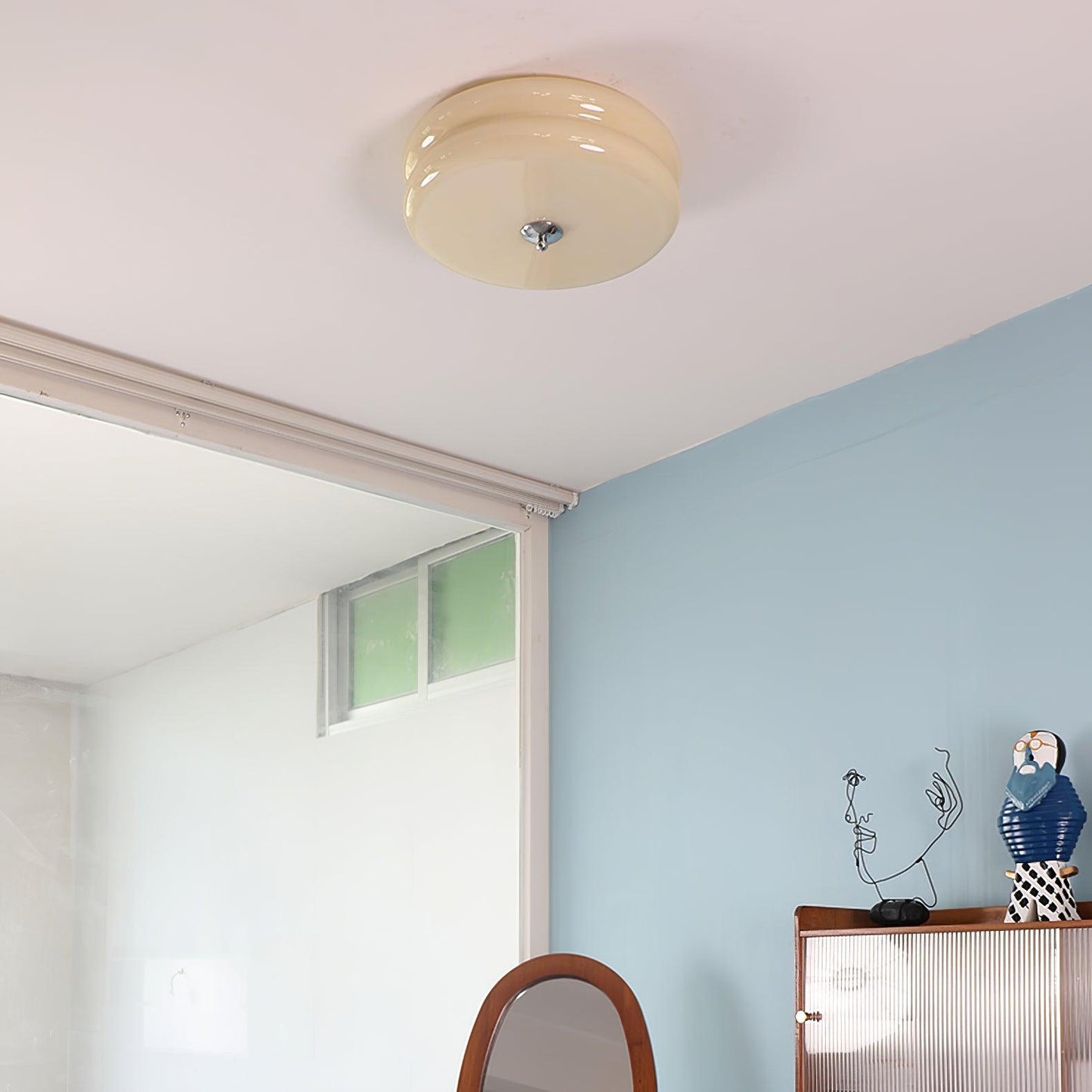 Art Deco Vintage Ceiling Light | Handcrafted Iron & Glass | Gold or Chrome Finish