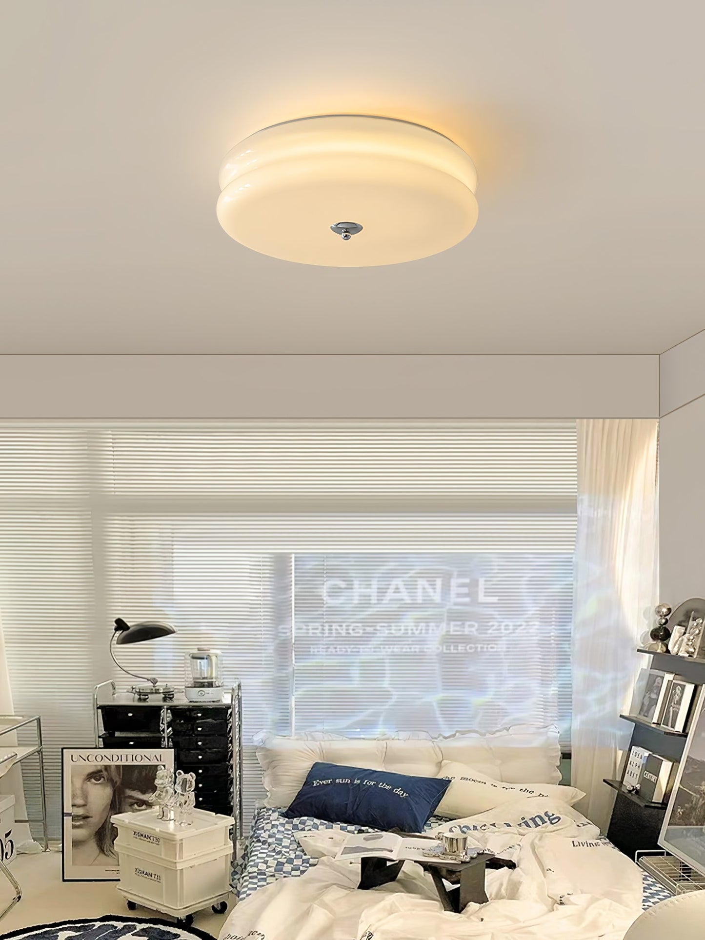 Art Deco Vintage Ceiling Light | Handcrafted Iron & Glass | Gold or Chrome Finish