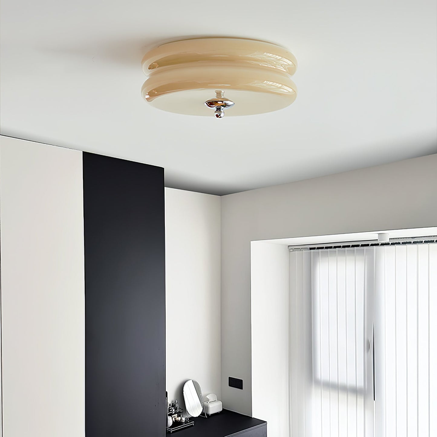 Art Deco Vintage Ceiling Light | Handcrafted Iron & Glass | Gold or Chrome Finish