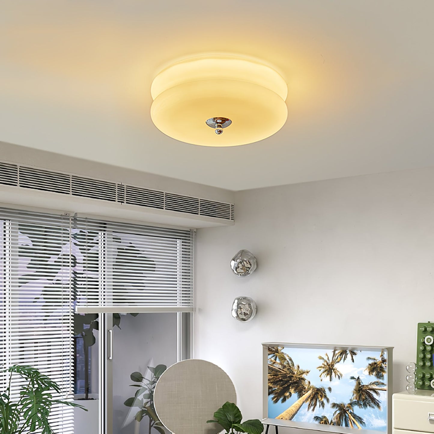 Art Deco Vintage Ceiling Light | Handcrafted Iron & Glass | Gold or Chrome Finish
