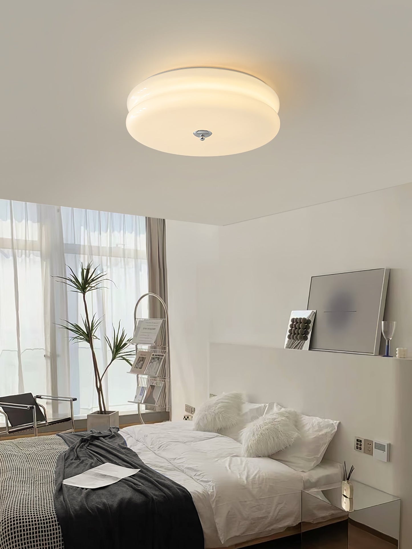 Art Deco Vintage Ceiling Light | Handcrafted Iron & Glass | Gold or Chrome Finish