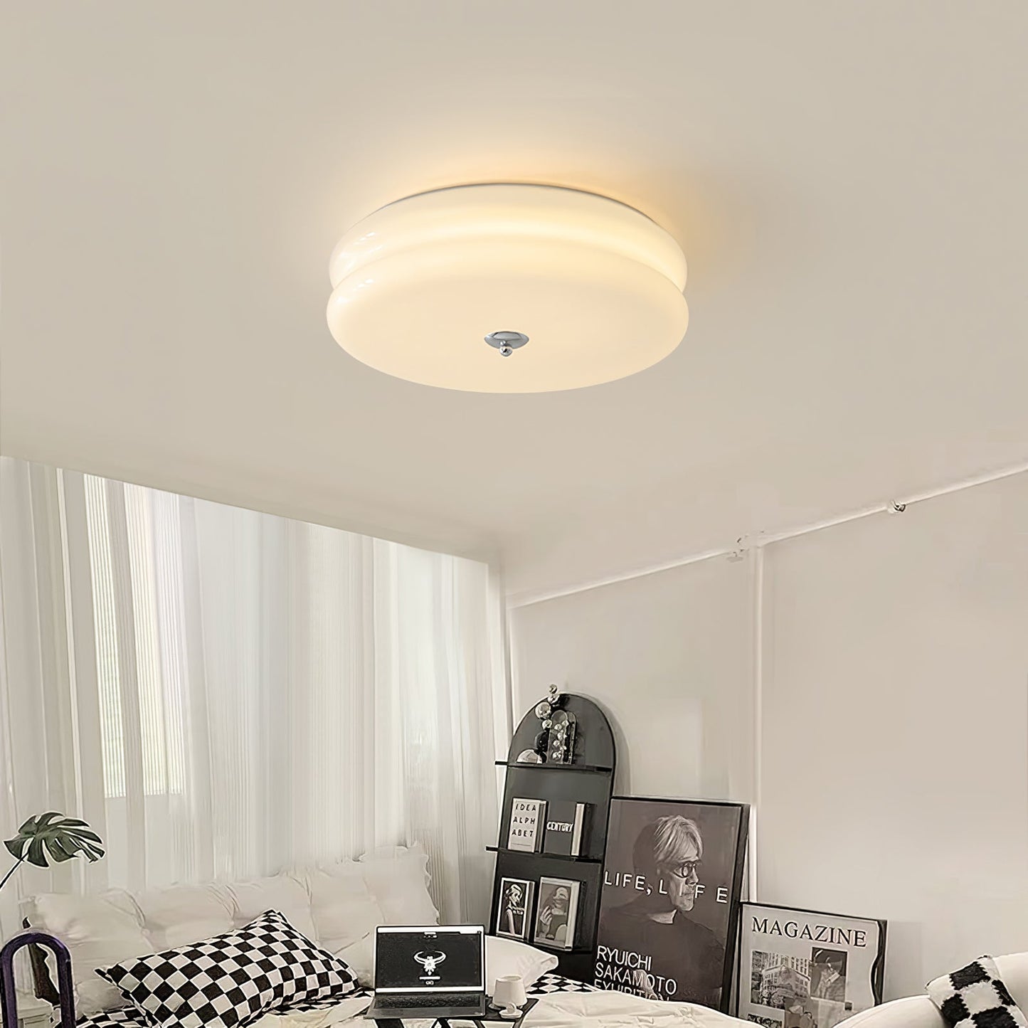 Art Deco Vintage Ceiling Light | Handcrafted Iron & Glass | Gold or Chrome Finish