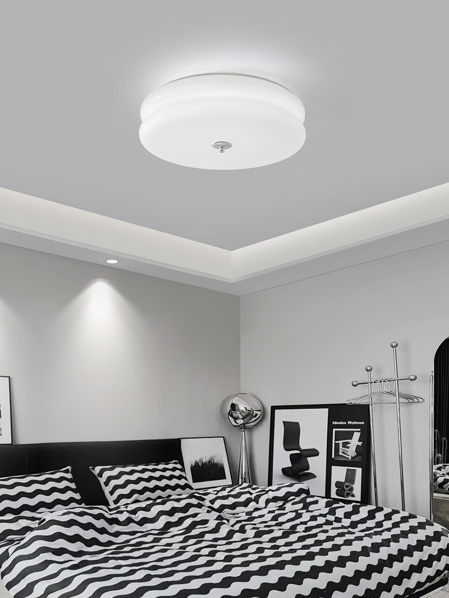 Art Deco Vintage Ceiling Light | Handcrafted Iron & Glass | Gold or Chrome Finish