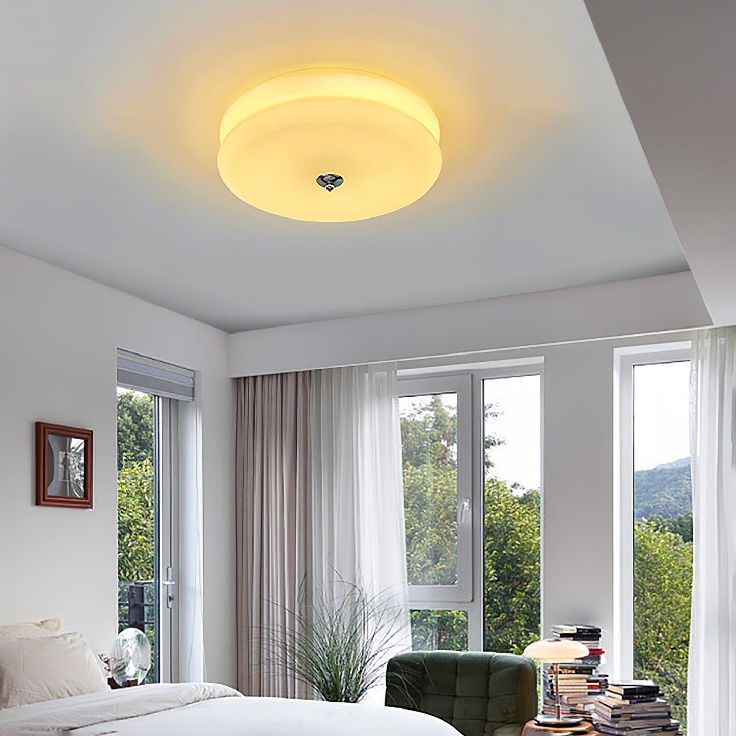 Art Deco Vintage Ceiling Light | Handcrafted Iron & Glass | Gold or Chrome Finish