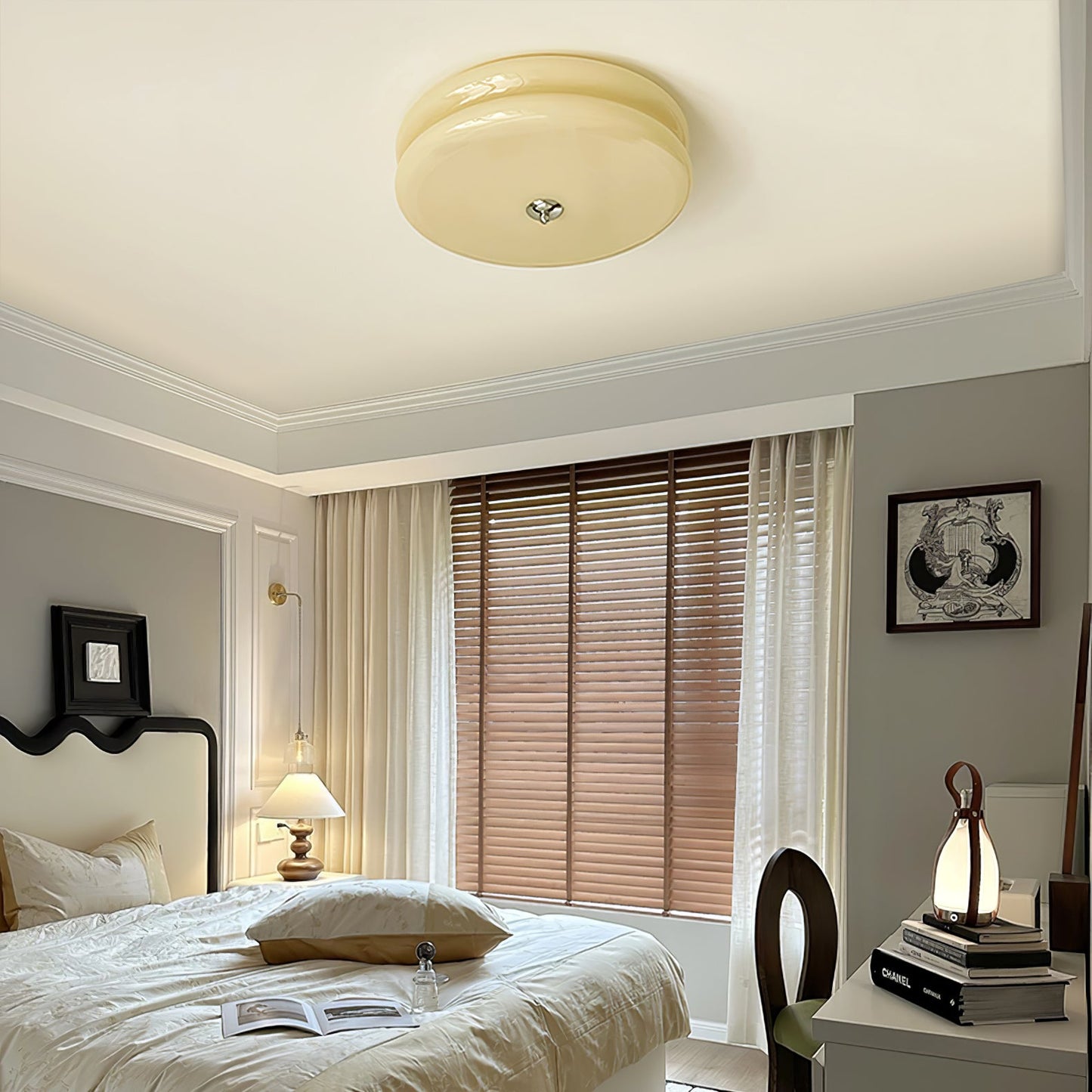 Art Deco Vintage Ceiling Light | Handcrafted Iron & Glass | Gold or Chrome Finish
