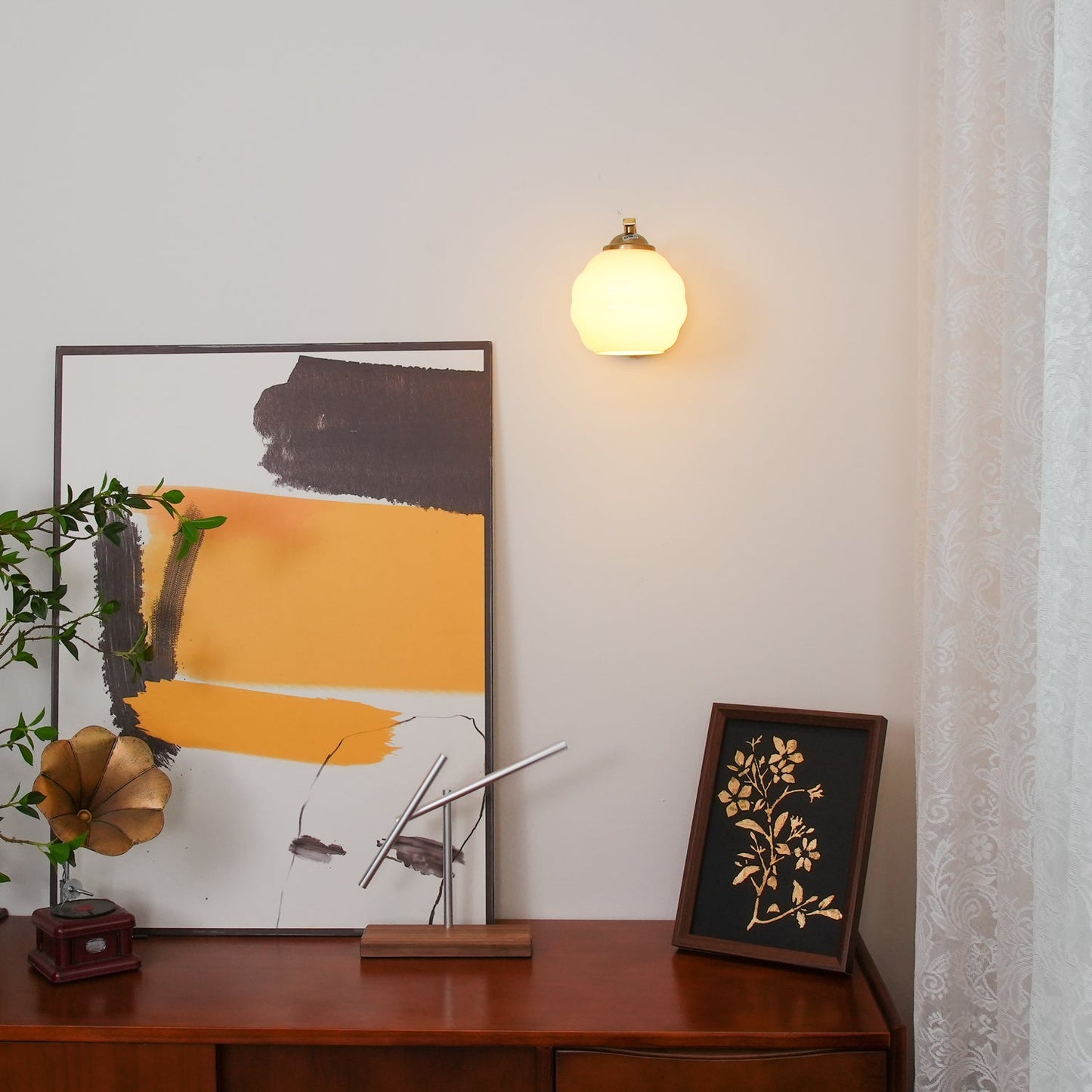 Art Deco Vintage Wall Lamp | Gold or Chrome Finish | White Glass Shade