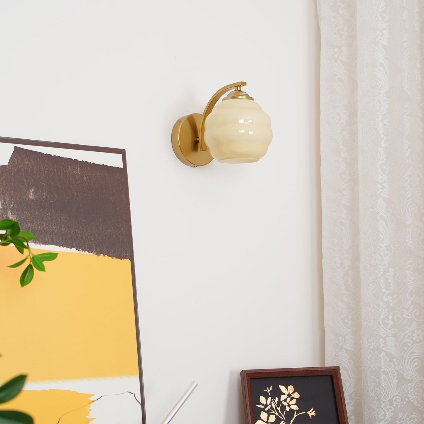 Art Deco Vintage Wall Lamp | Gold or Chrome Finish | White Glass Shade