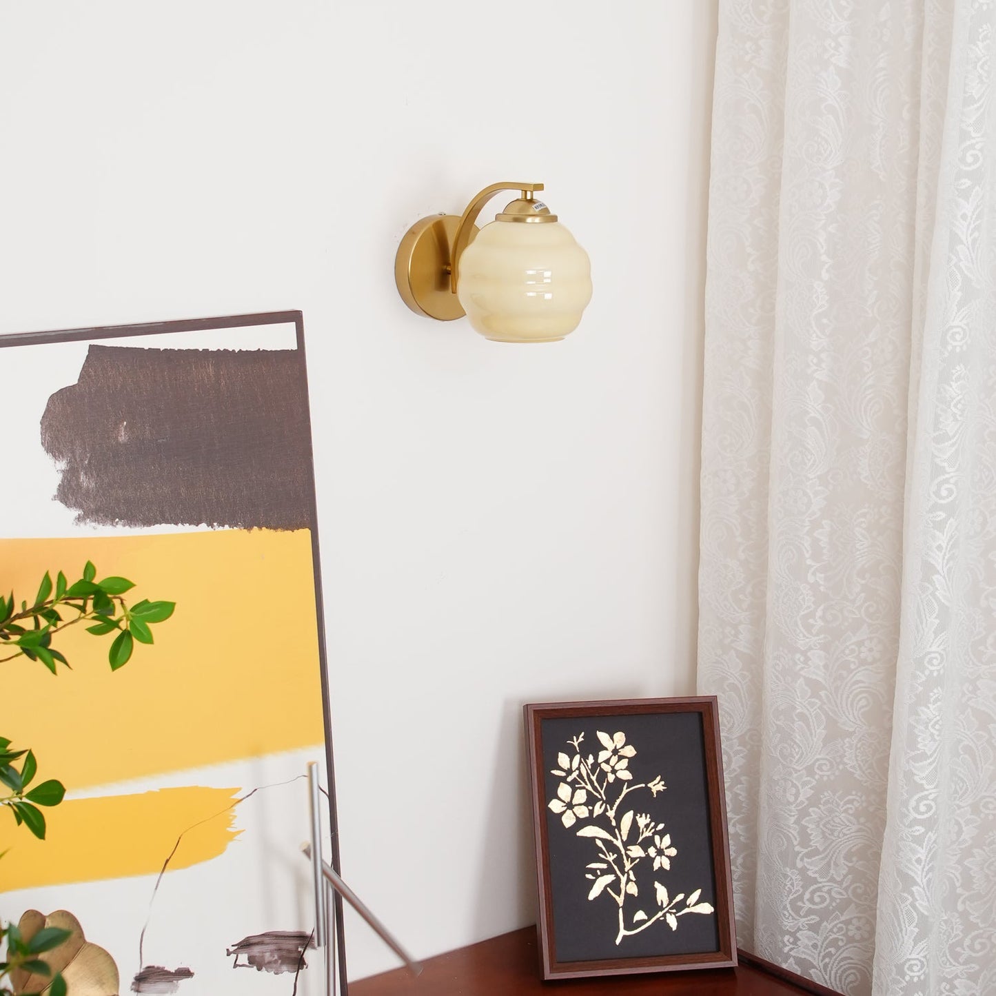 Art Deco Vintage Wall Lamp | Gold or Chrome Finish | White Glass Shade