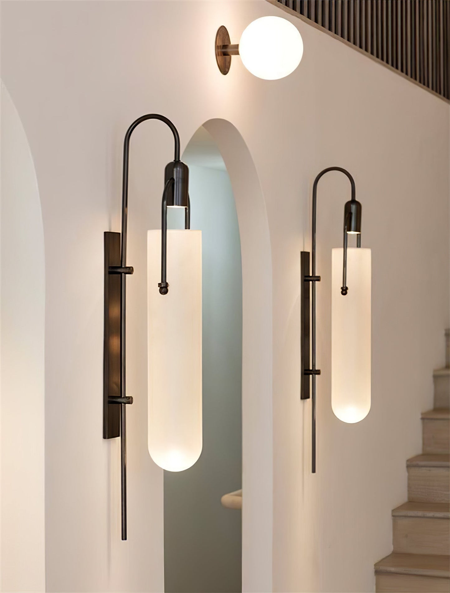 Arc Glass Wall Lamp | Frosted White Glass & Black Frame | Set of 2