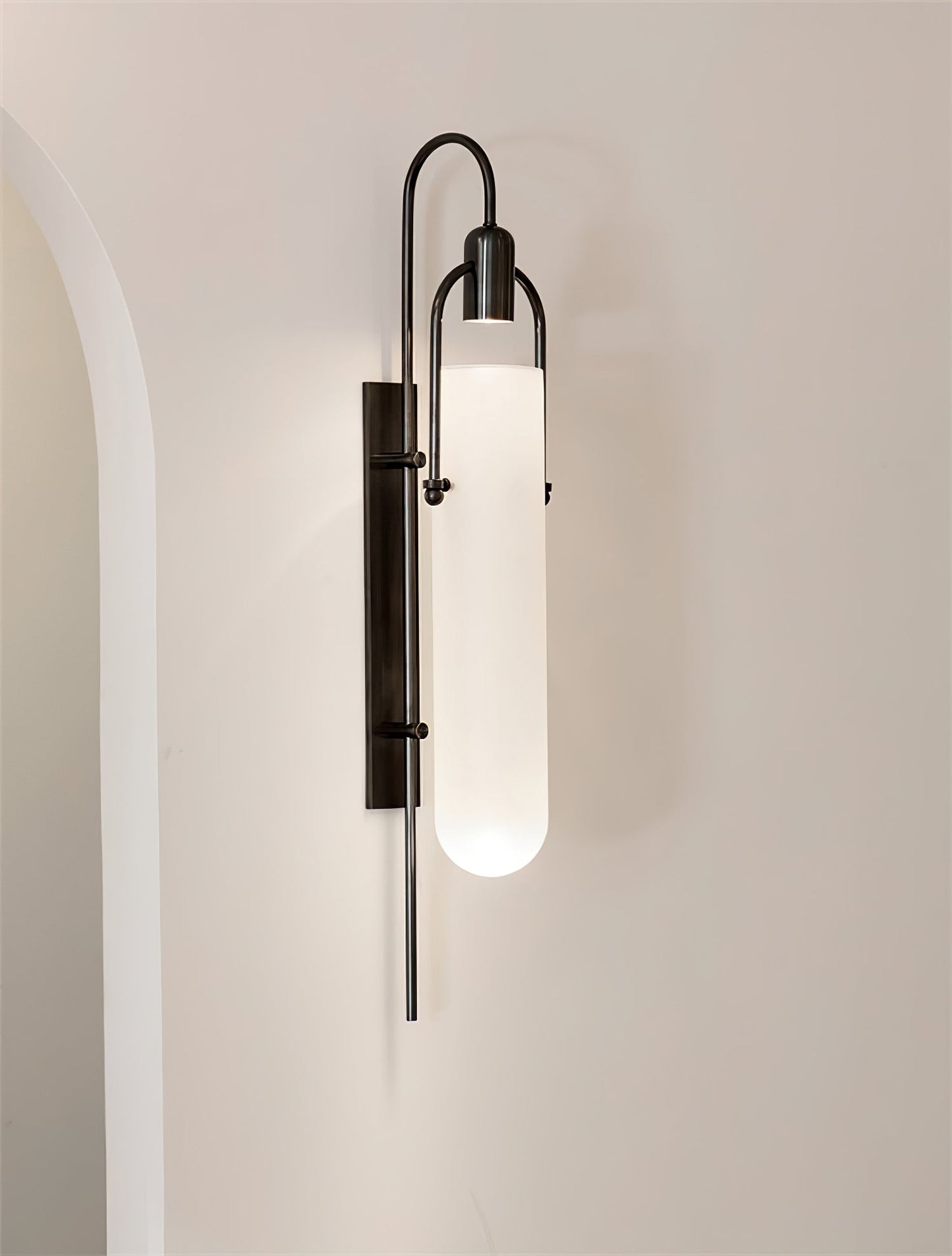 Arc Glass Wall Lamp | Frosted White Glass & Black Frame | Set of 2