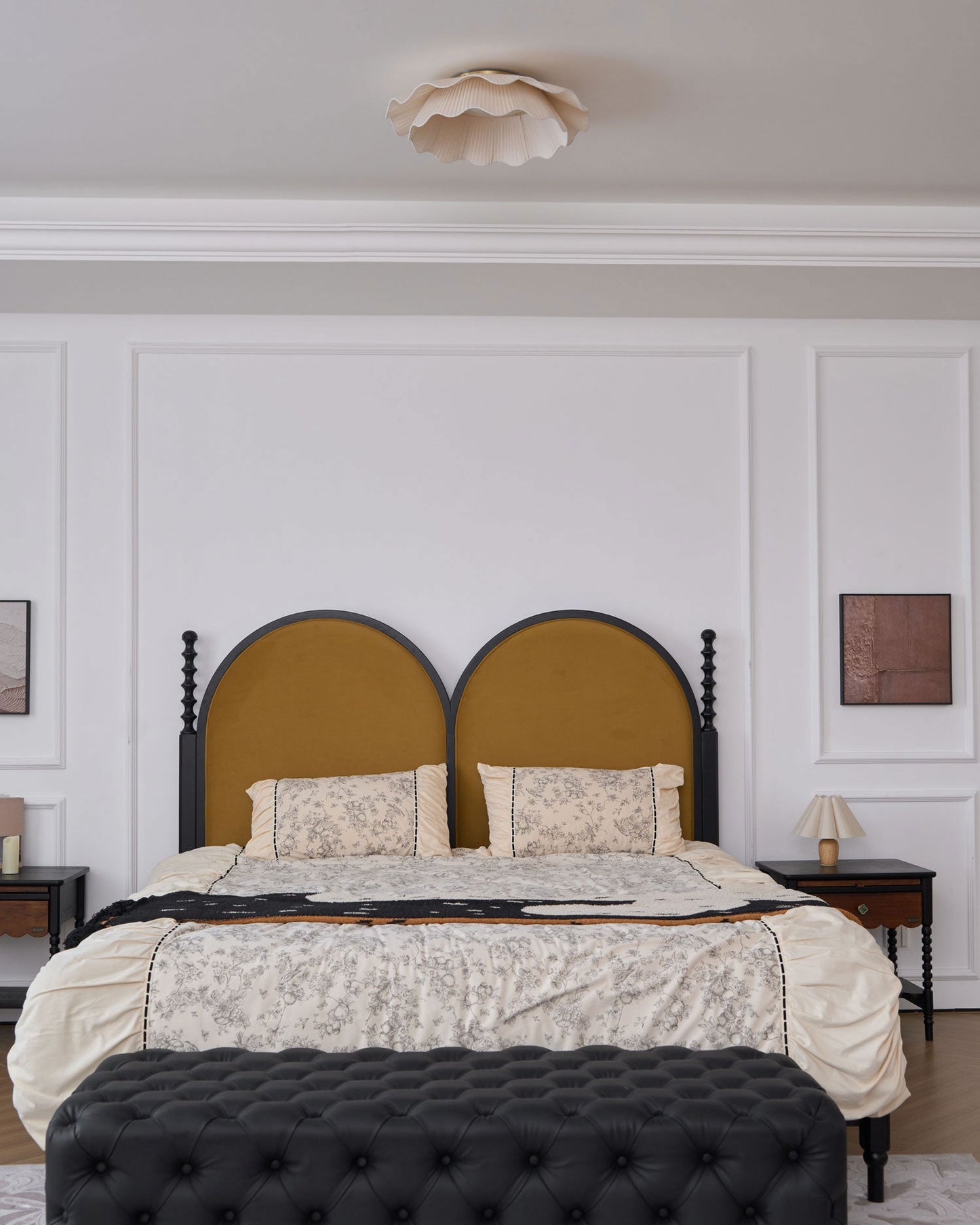 Arwen Fabric Wave Ceiling Lamp | Brass & Fabric | Beige