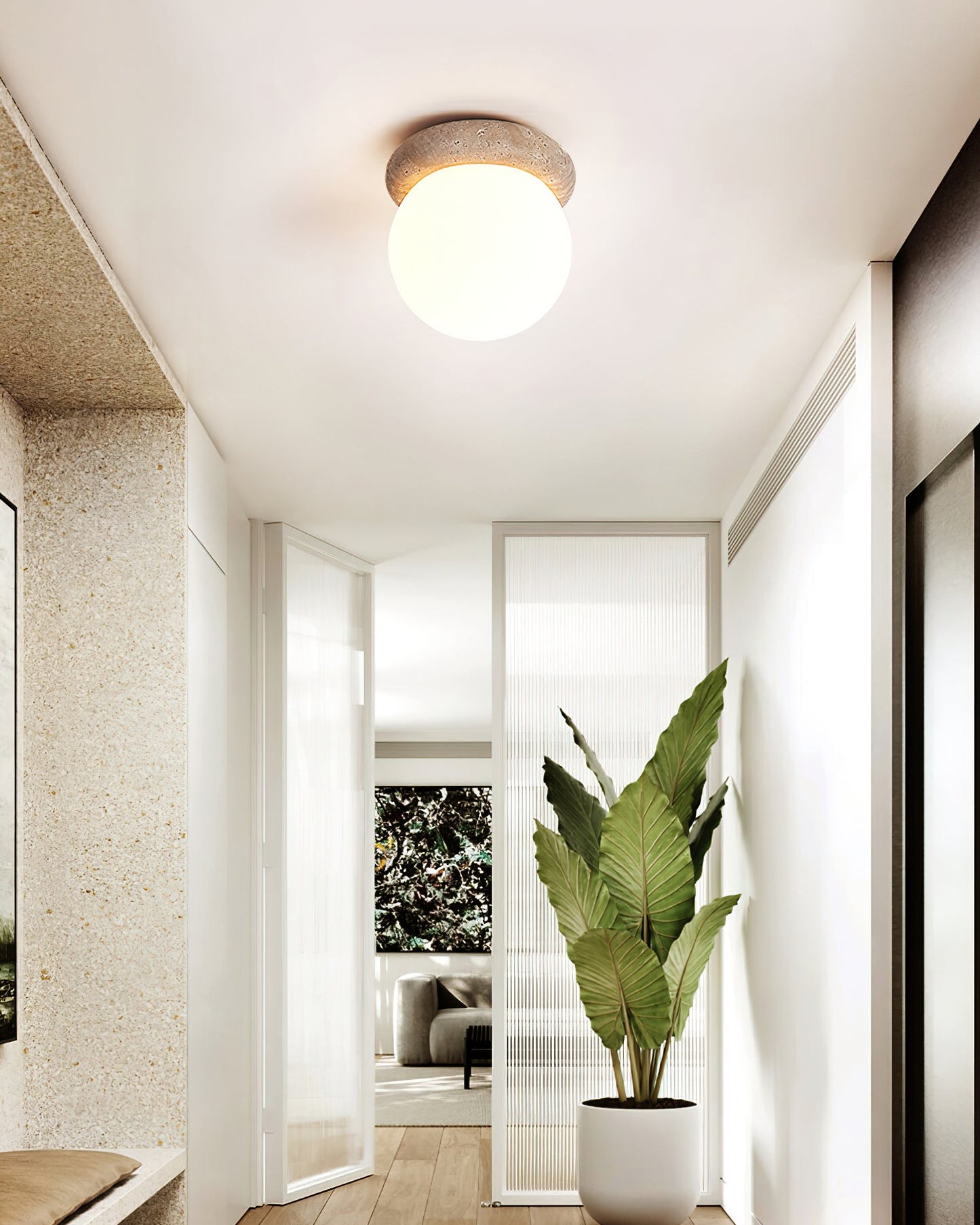 Asteroid Ceiling Lamp | Beige Travertine | Yellow Travertine