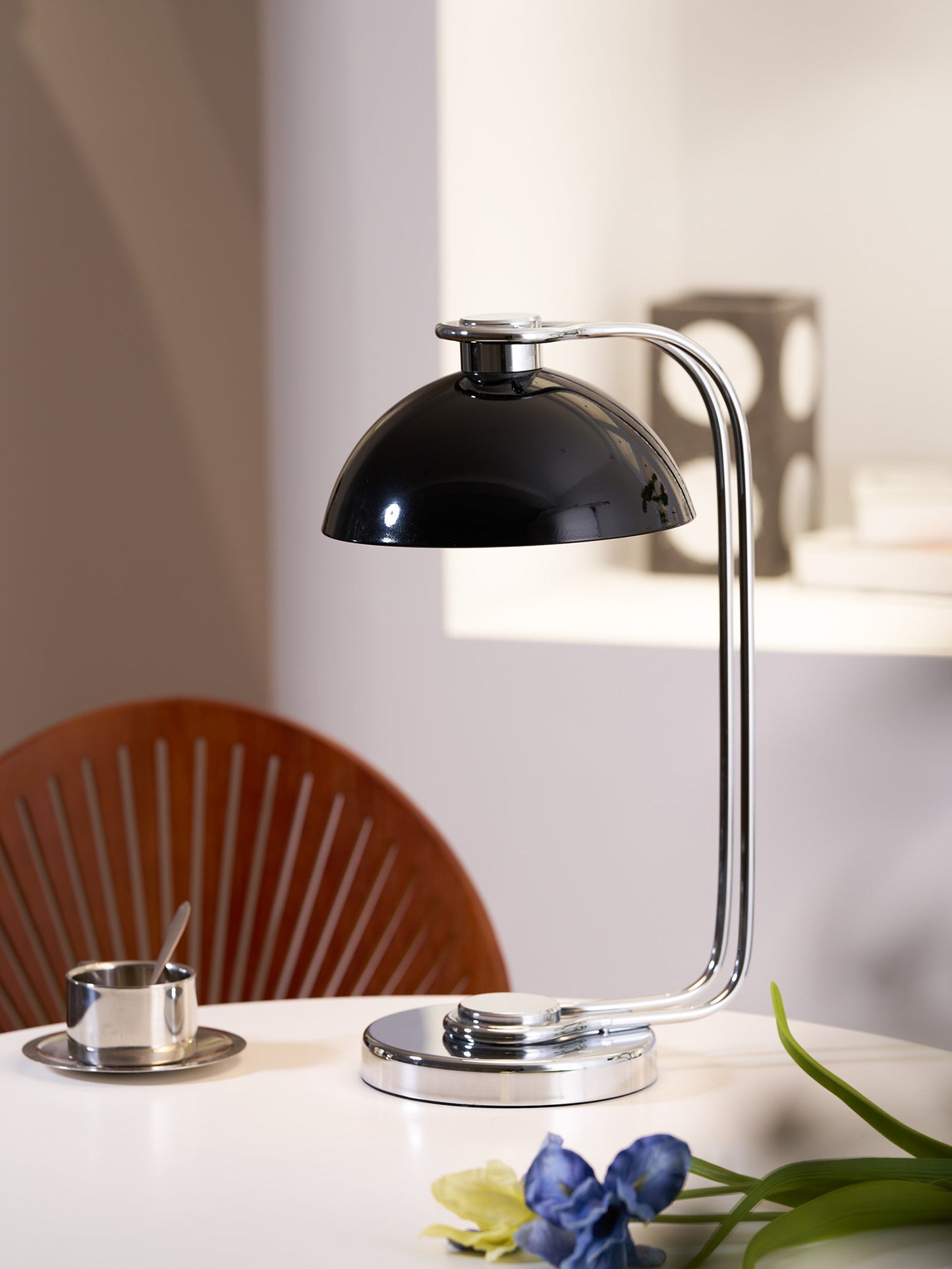 Athena Table Lamp | Polished Chrome & Black Shade | Modern Design