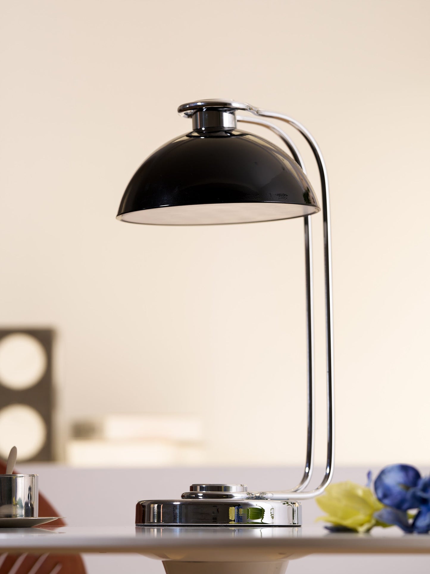 Athena Table Lamp | Polished Chrome & Black Shade | Modern Design