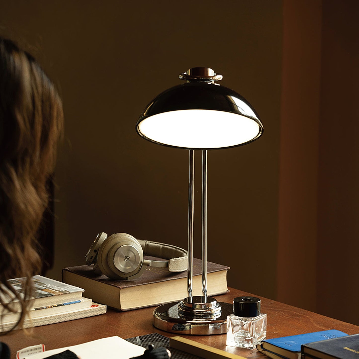 Athena Table Lamp | Polished Chrome & Black Shade | Modern Design