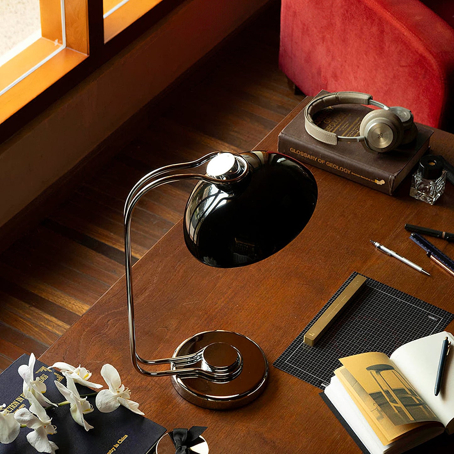 Athena Table Lamp | Polished Chrome & Black Shade | Modern Design