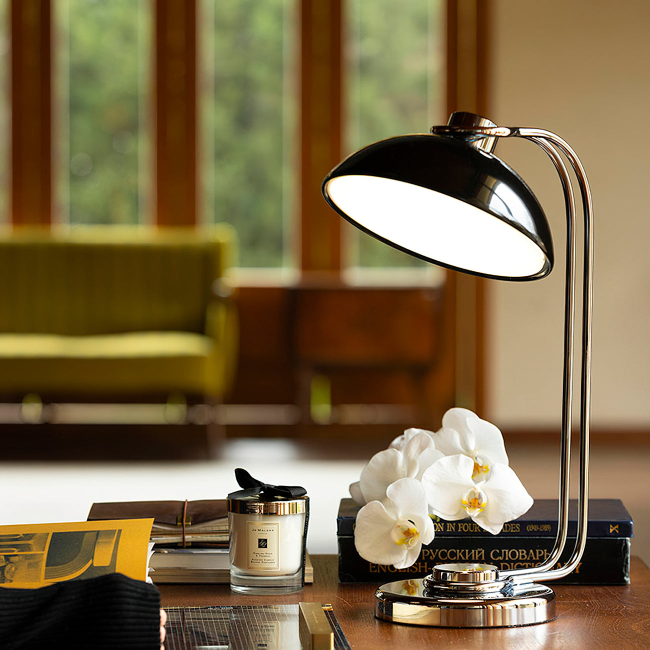 Athena Table Lamp | Polished Chrome & Black Shade | Modern Design