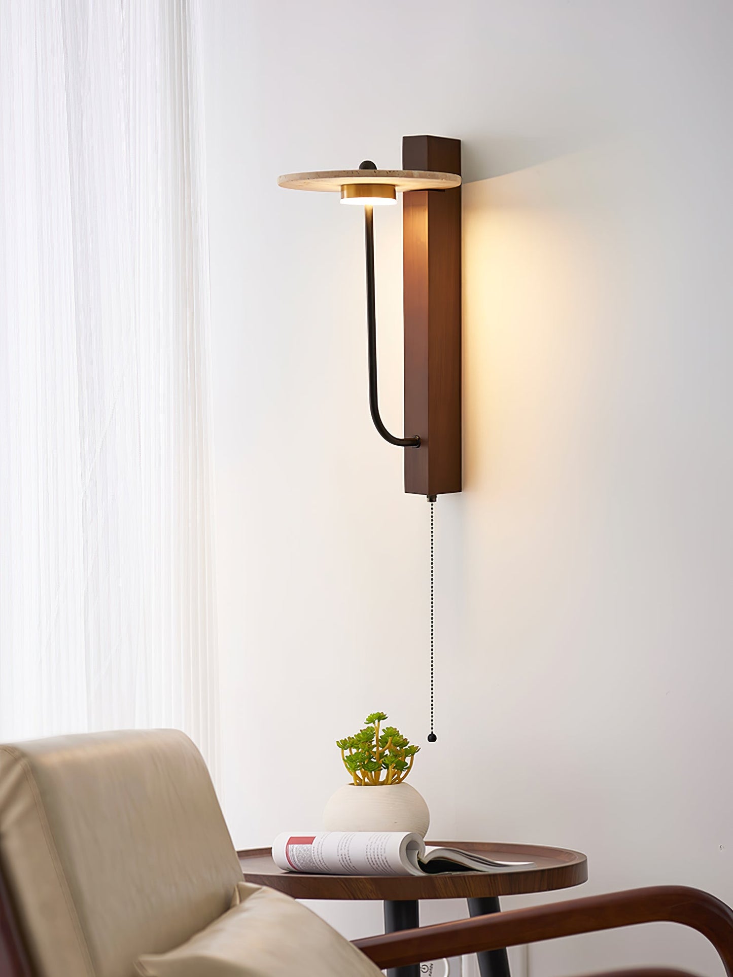 Aura Arm Wall Lamp | Yellow Travertine | Wood