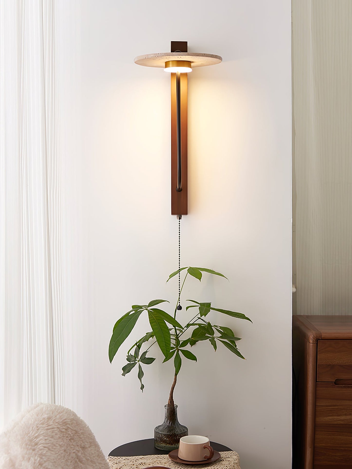 Aura Arm Wall Lamp | Yellow Travertine | Wood