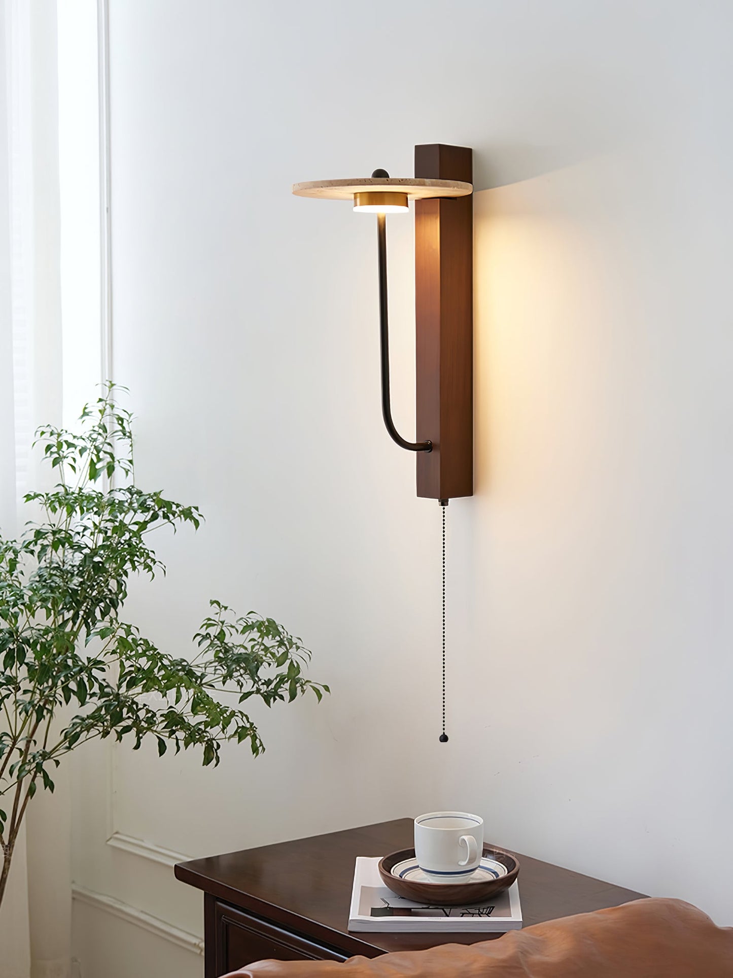 Aura Arm Wall Lamp | Yellow Travertine | Wood