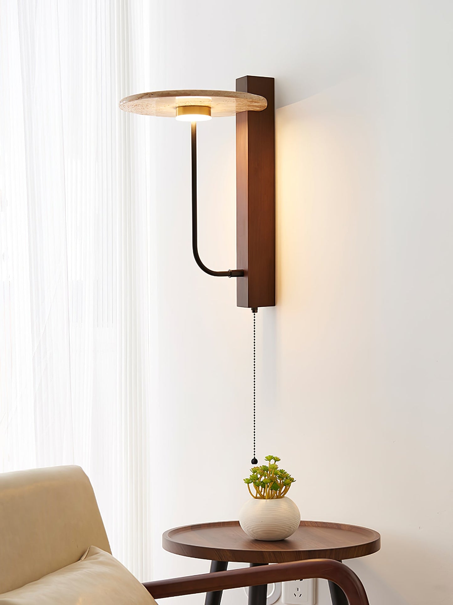 Aura Arm Wall Lamp | Yellow Travertine | Wood