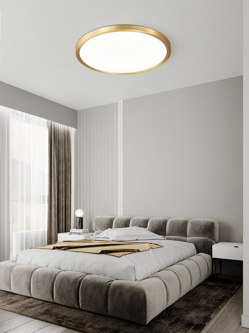 Aurea Disc Ceiling Light | Brass Frame | White Shade