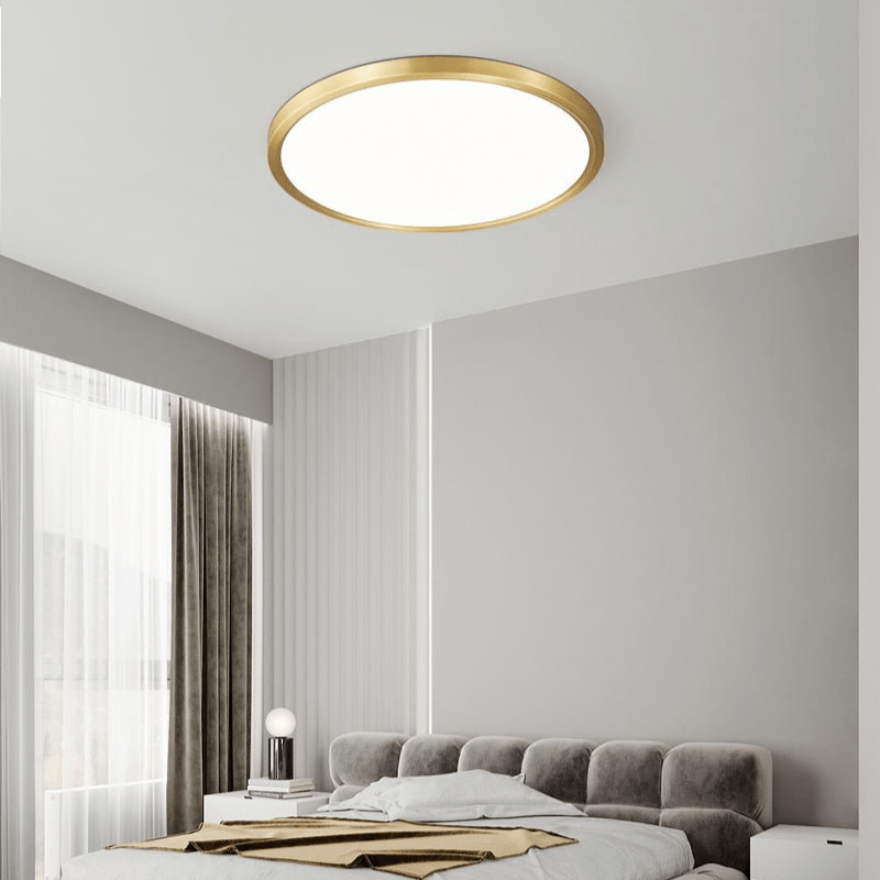 Aurea Disc Ceiling Light | Brass Frame | White Shade