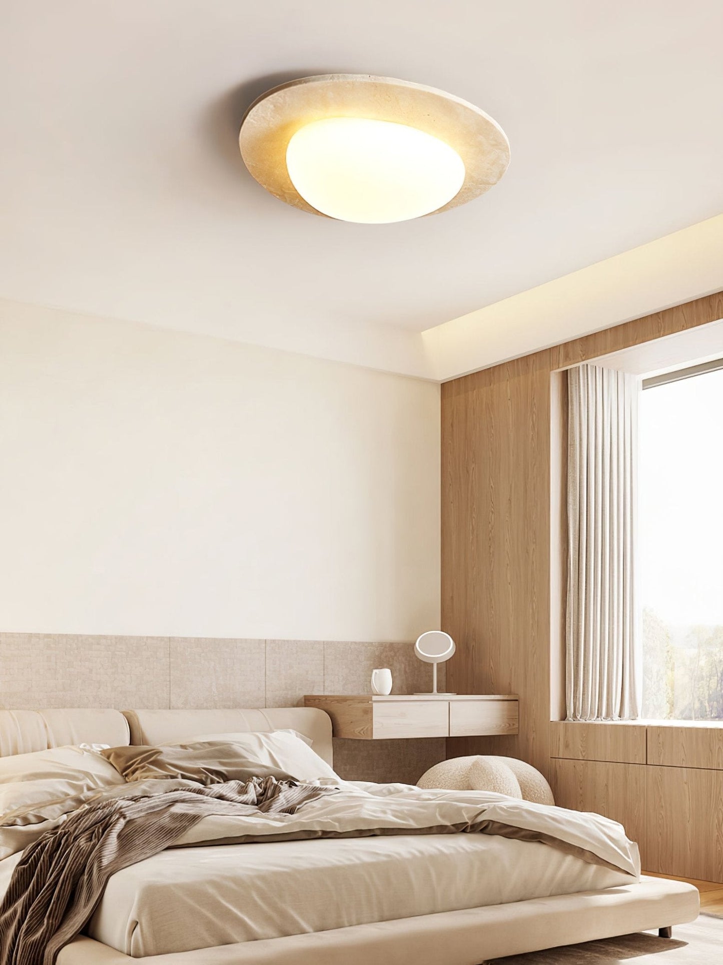 Aurora Stone Ceiling Light | Yellow Travertine | White Shade