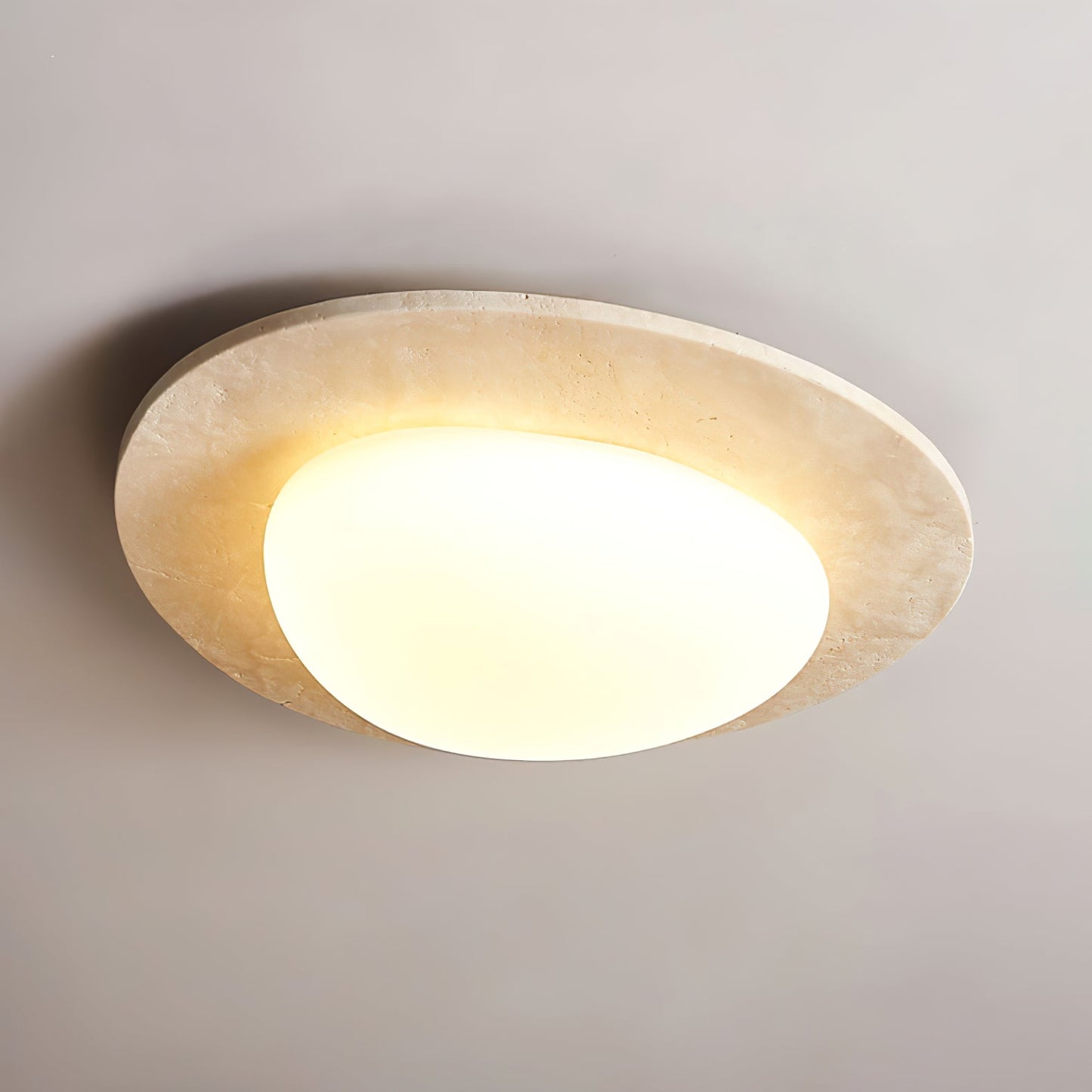 Aurora Stone Ceiling Light | Yellow Travertine | White Shade