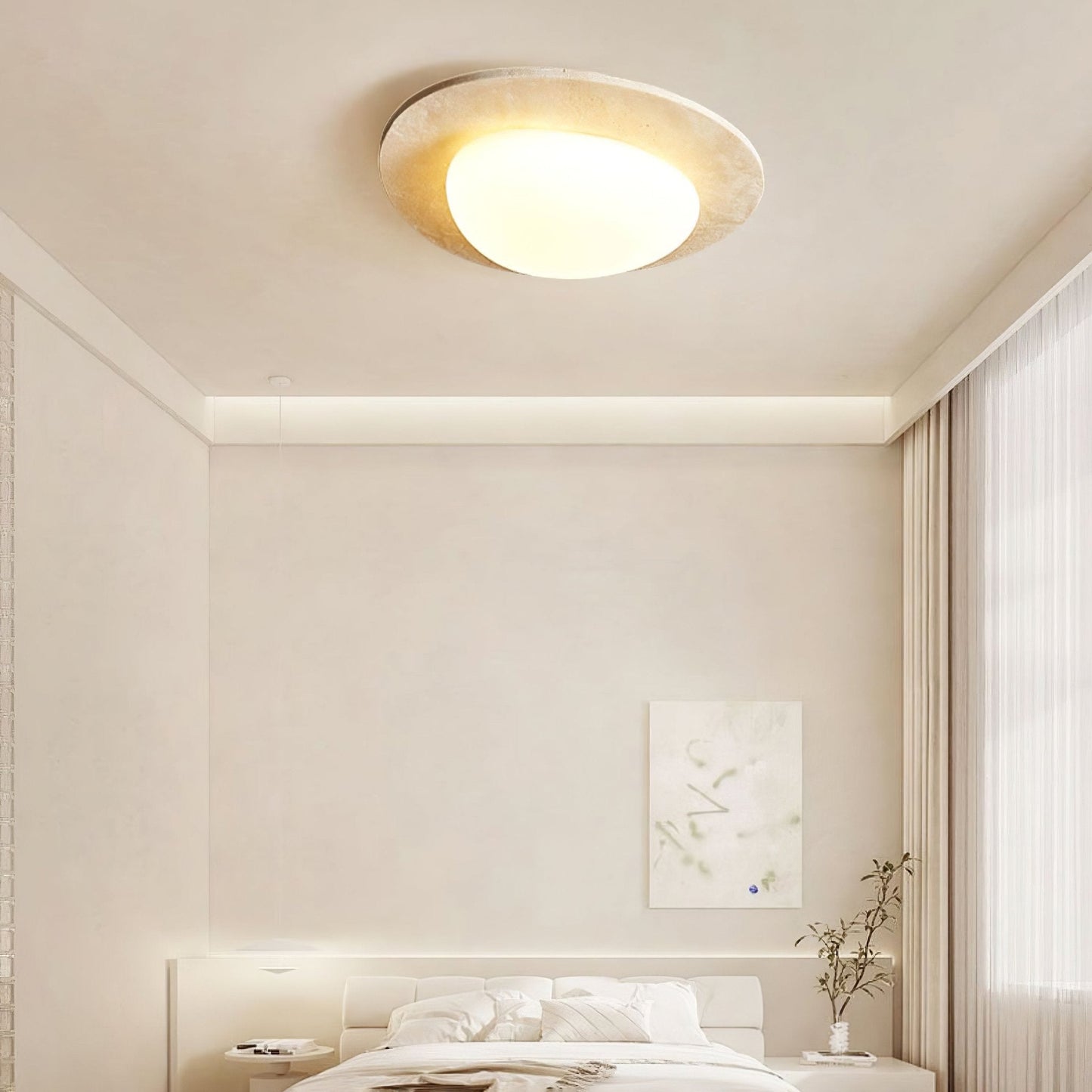 Aurora Stone Ceiling Light | Yellow Travertine | White Shade