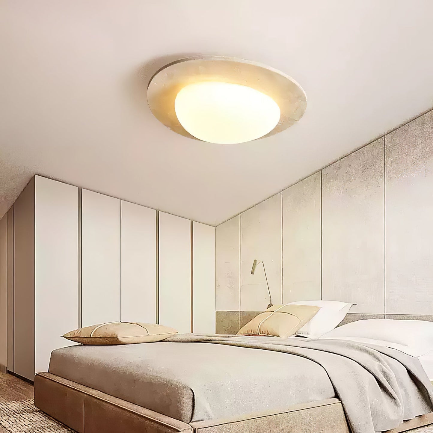 Aurora Stone Ceiling Light | Yellow Travertine | White Shade