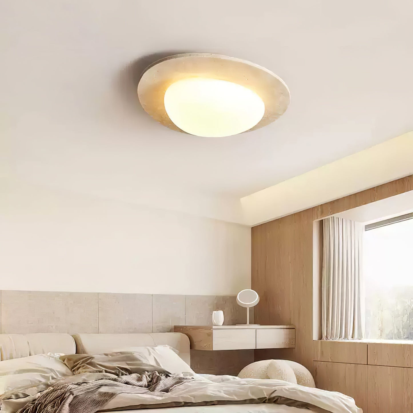 Aurora Stone Ceiling Light | Yellow Travertine | White Shade