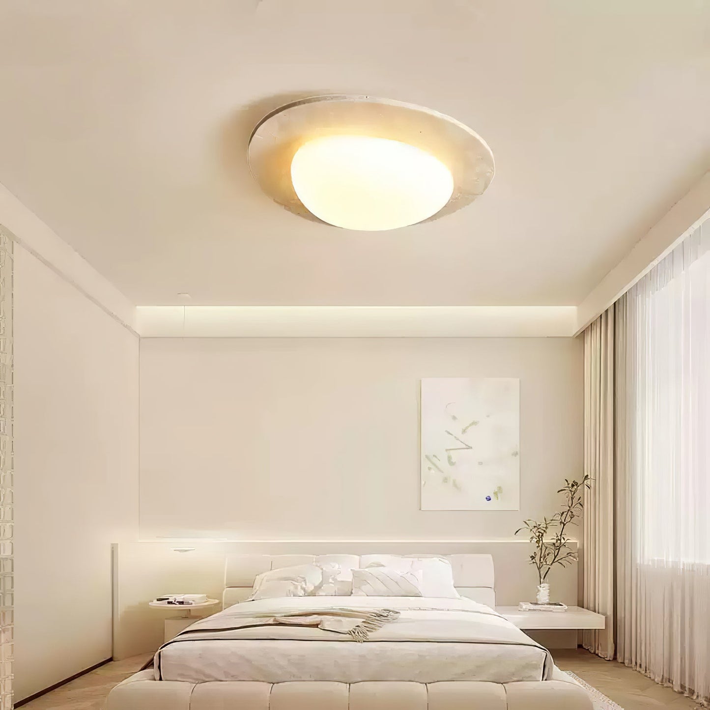 Aurora Stone Ceiling Light | Yellow Travertine | White Shade
