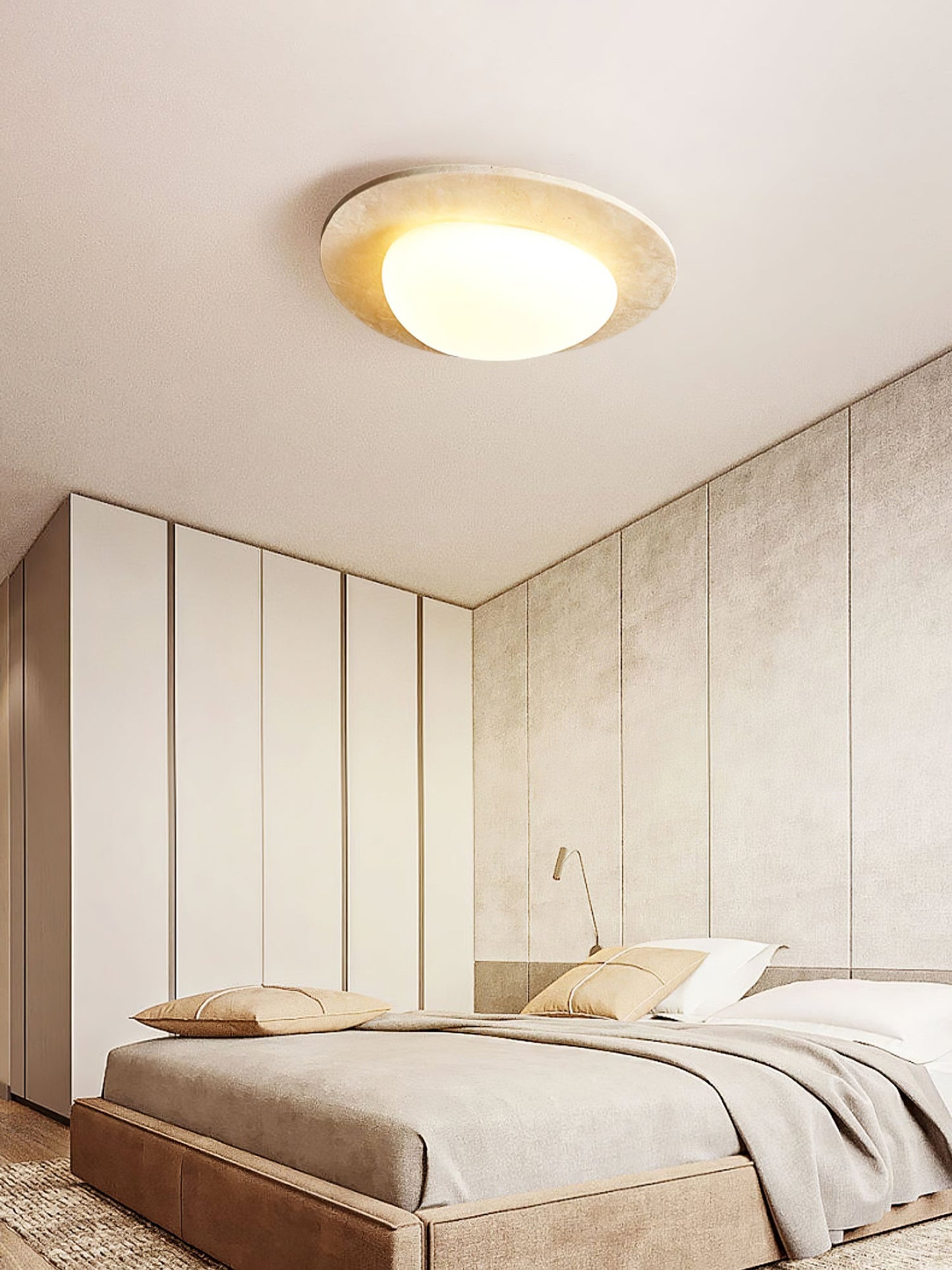 Aurora Stone Ceiling Light | Yellow Travertine | White Shade