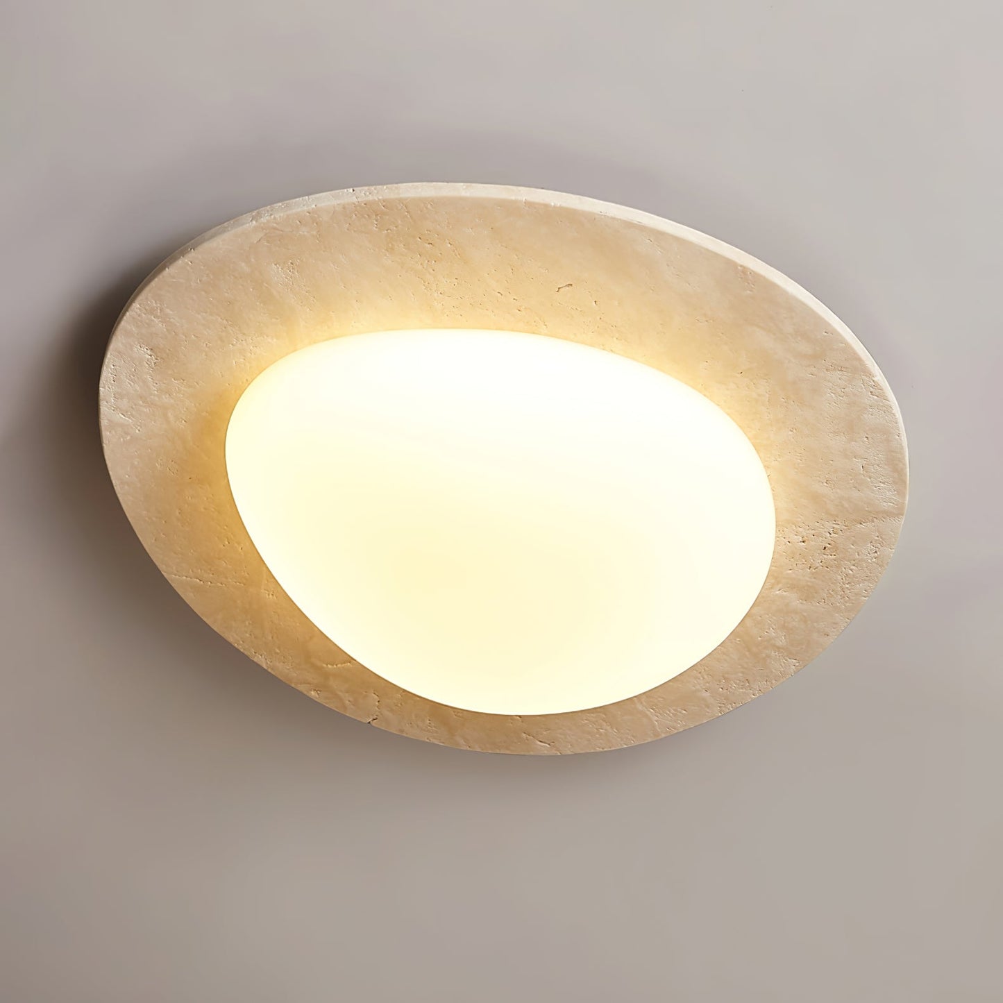 Aurora Stone Ceiling Light | Yellow Travertine | White Shade