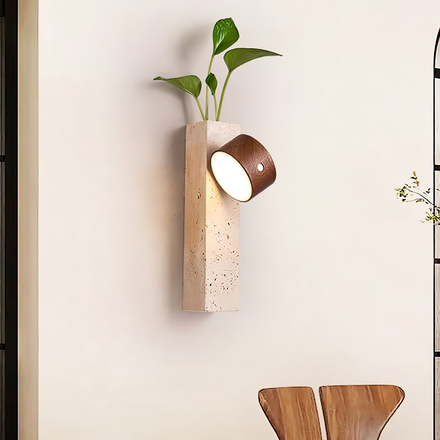 Axis Wood Wall Light | Yellow Travertine, Wood, Acrylic | Dark Walnut, Wood Color, White