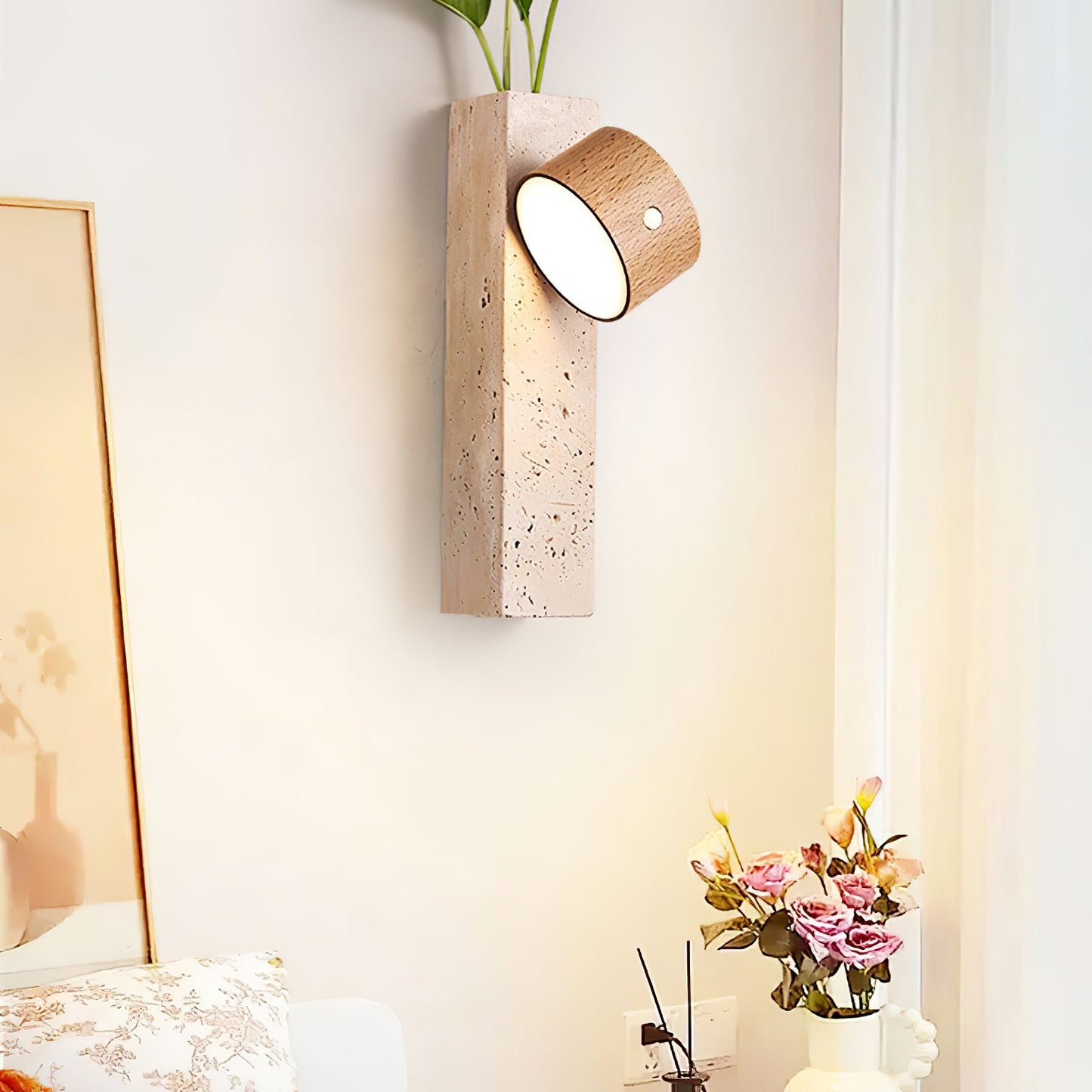 Axis Wood Wall Light | Yellow Travertine, Wood, Acrylic | Dark Walnut, Wood Color, White