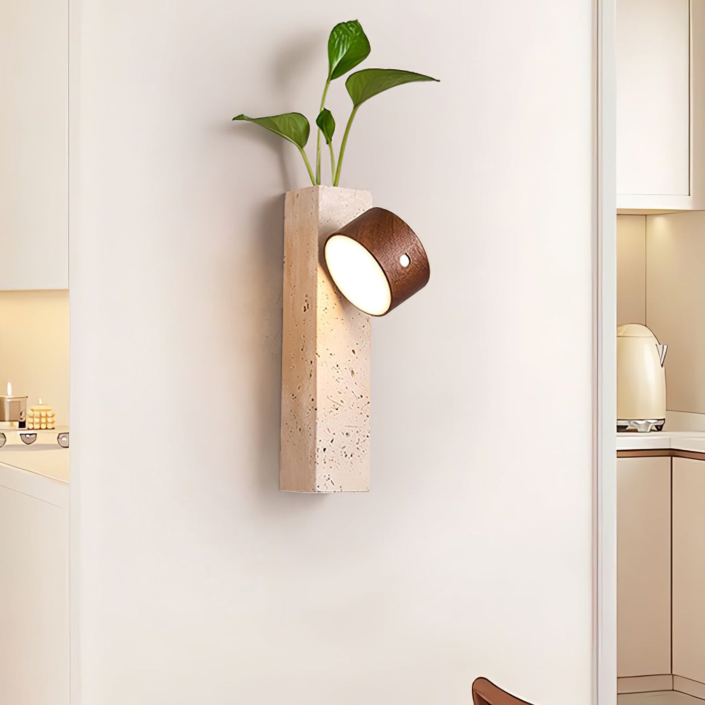 Axis Wood Wall Light | Yellow Travertine, Wood, Acrylic | Dark Walnut, Wood Color, White