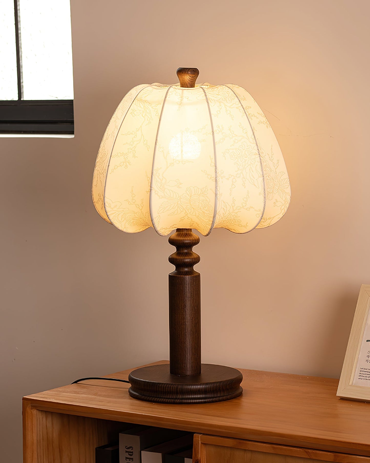 Bari Fabric Table Lamp | Vintage Design | Walnut & Beige