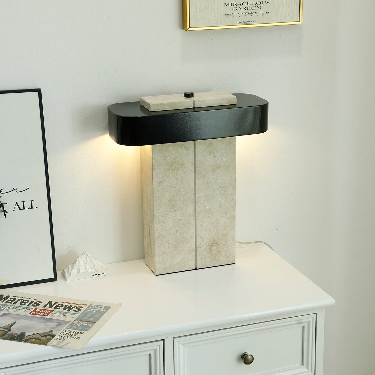 Bastion Marble Table Lamp | Marble & Metal | Black/Beige