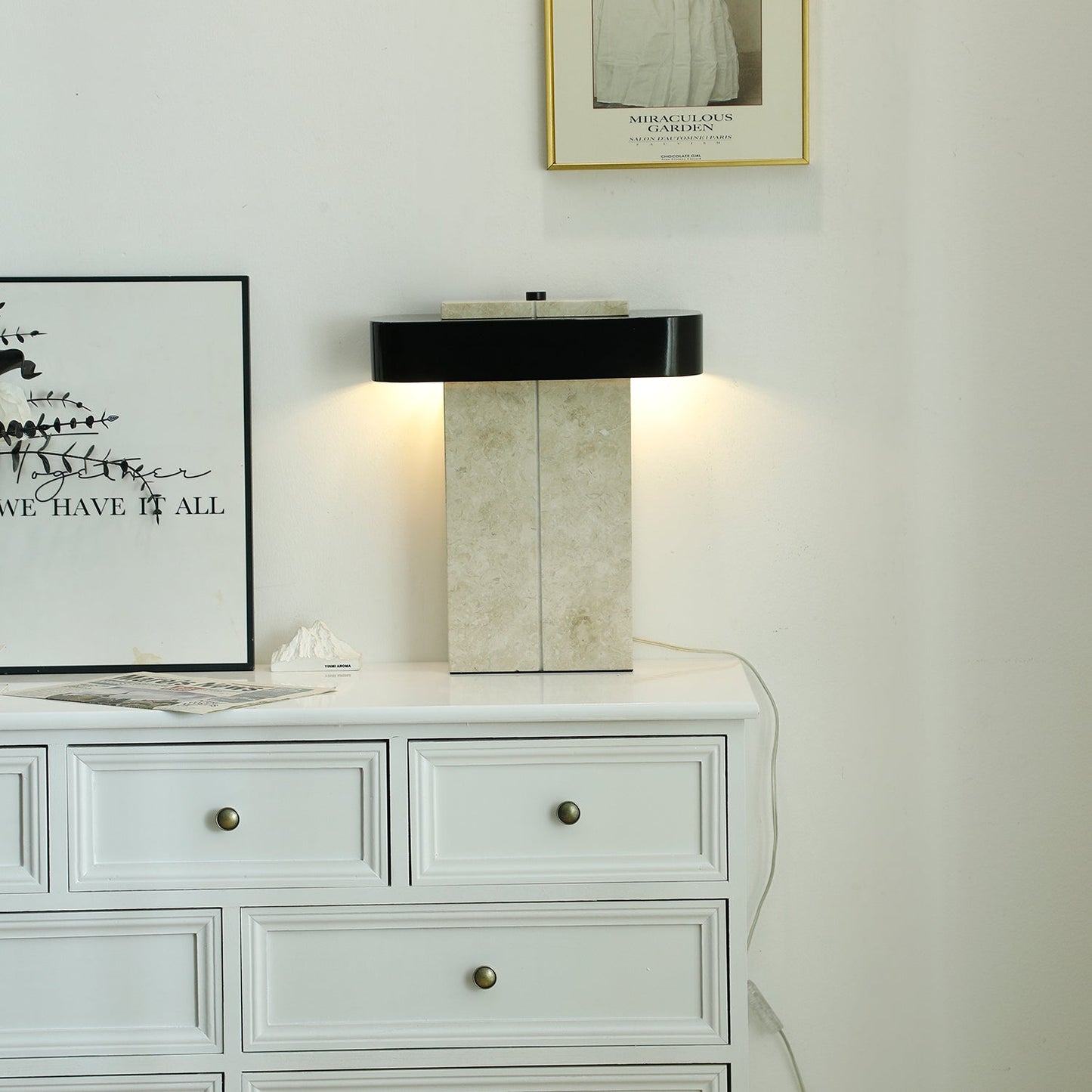 Bastion Marble Table Lamp | Marble & Metal | Black/Beige