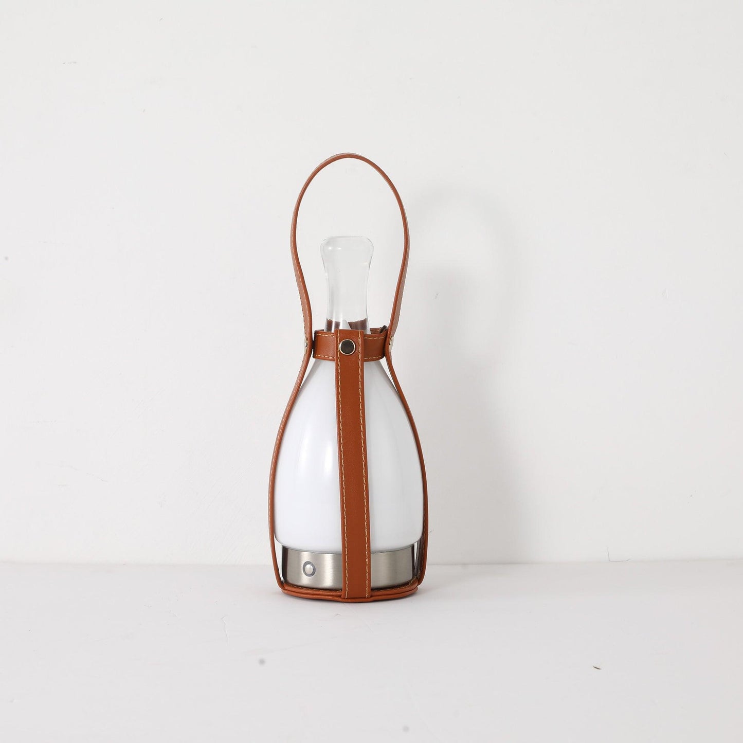 Portable Battery Table Lamp | Leather, Glass, Metal | Brown & White