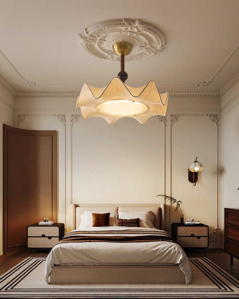 Bellara Ceiling Light | Fabric, Metal, Wood | Beige, Walnut, Gold