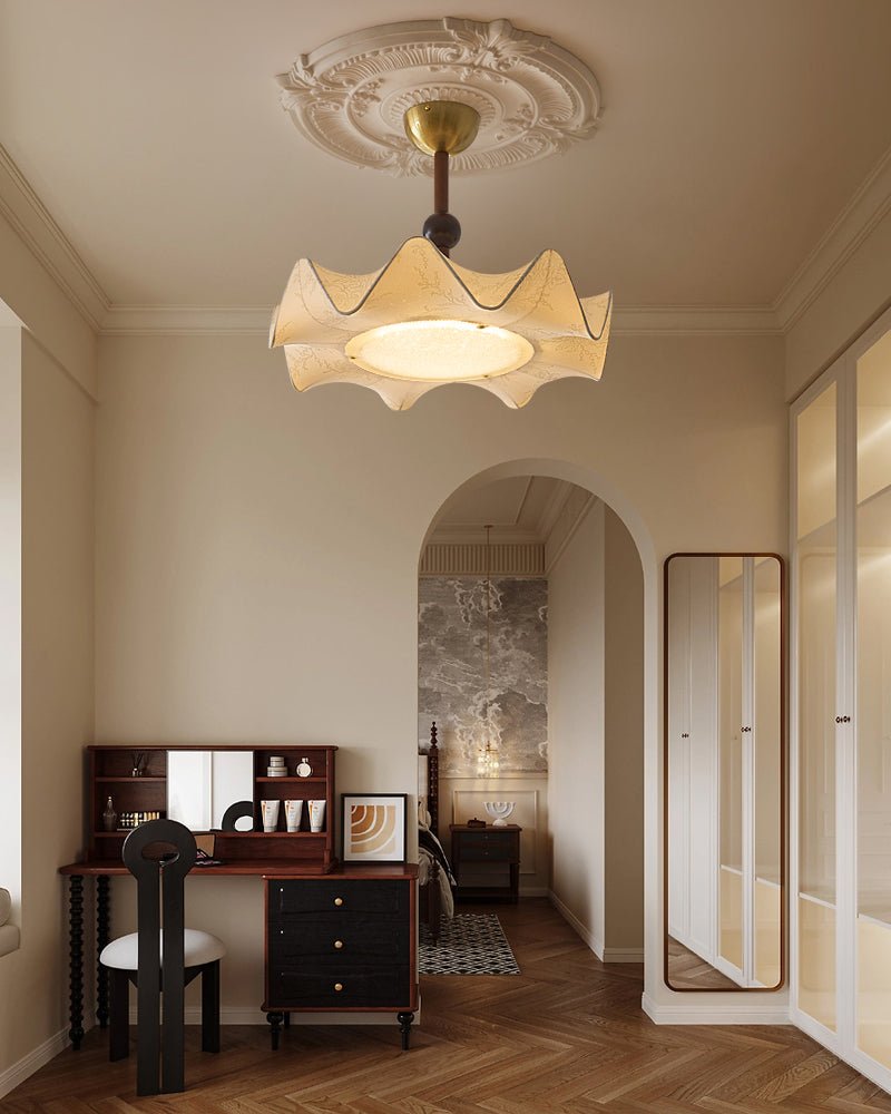 Bellara Ceiling Light | Fabric, Metal, Wood | Beige, Walnut, Gold