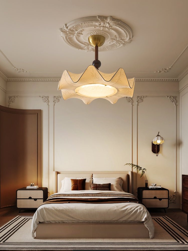 Bellara Ceiling Light | Fabric, Metal, Wood | Beige, Walnut, Gold