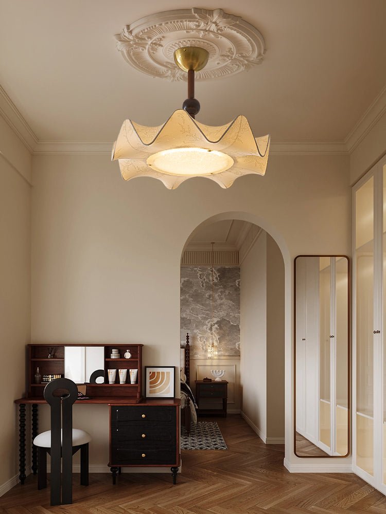Bellara Ceiling Light | Fabric, Metal, Wood | Beige, Walnut, Gold