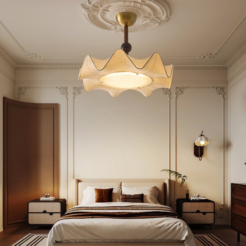 Bellara Ceiling Light | Fabric, Metal, Wood | Beige, Walnut, Gold