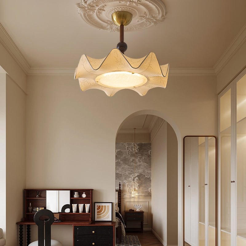 Bellara Ceiling Light | Fabric, Metal, Wood | Beige, Walnut, Gold
