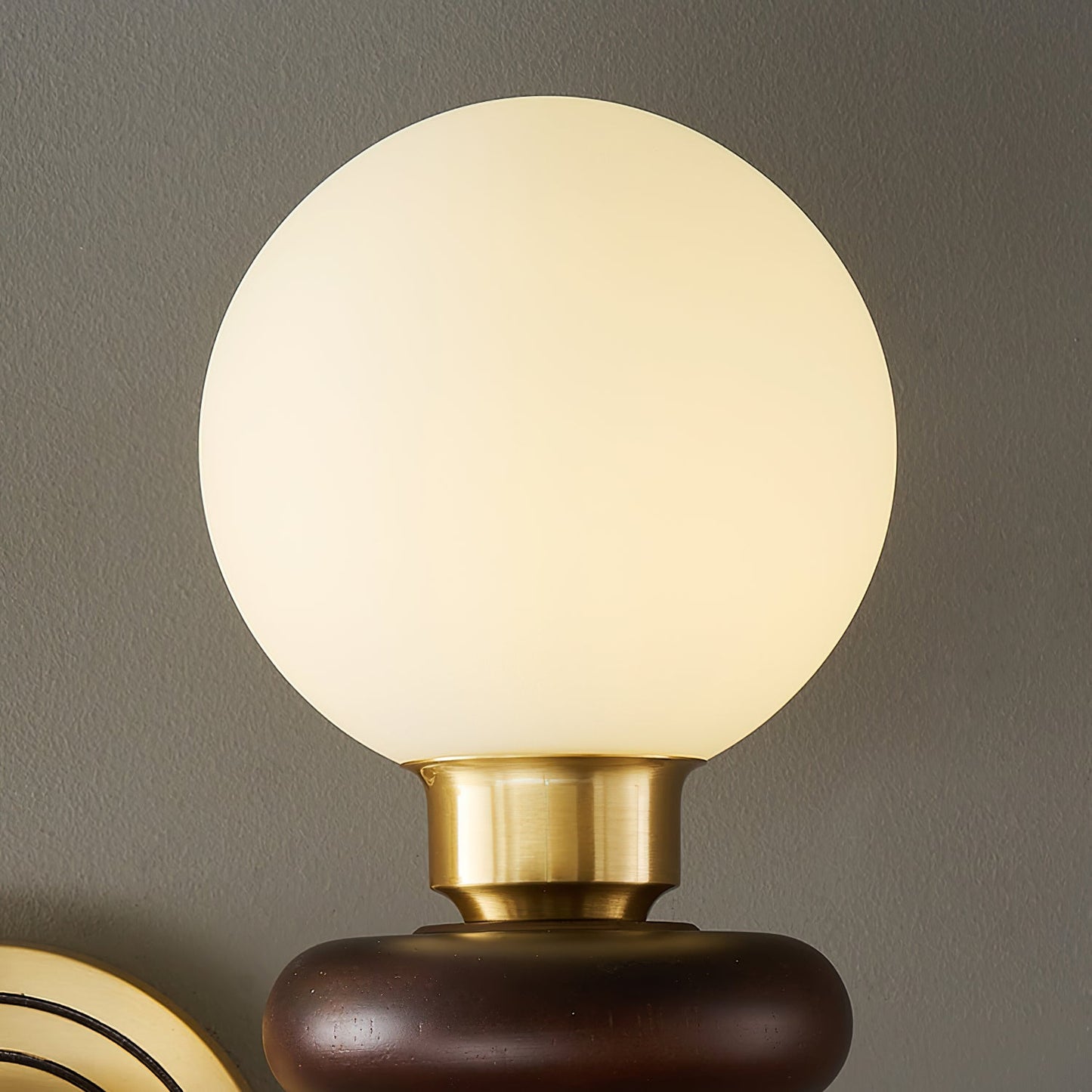 Bellevue Wall Lamp | Opaline Glass & Brass | Walnut & White